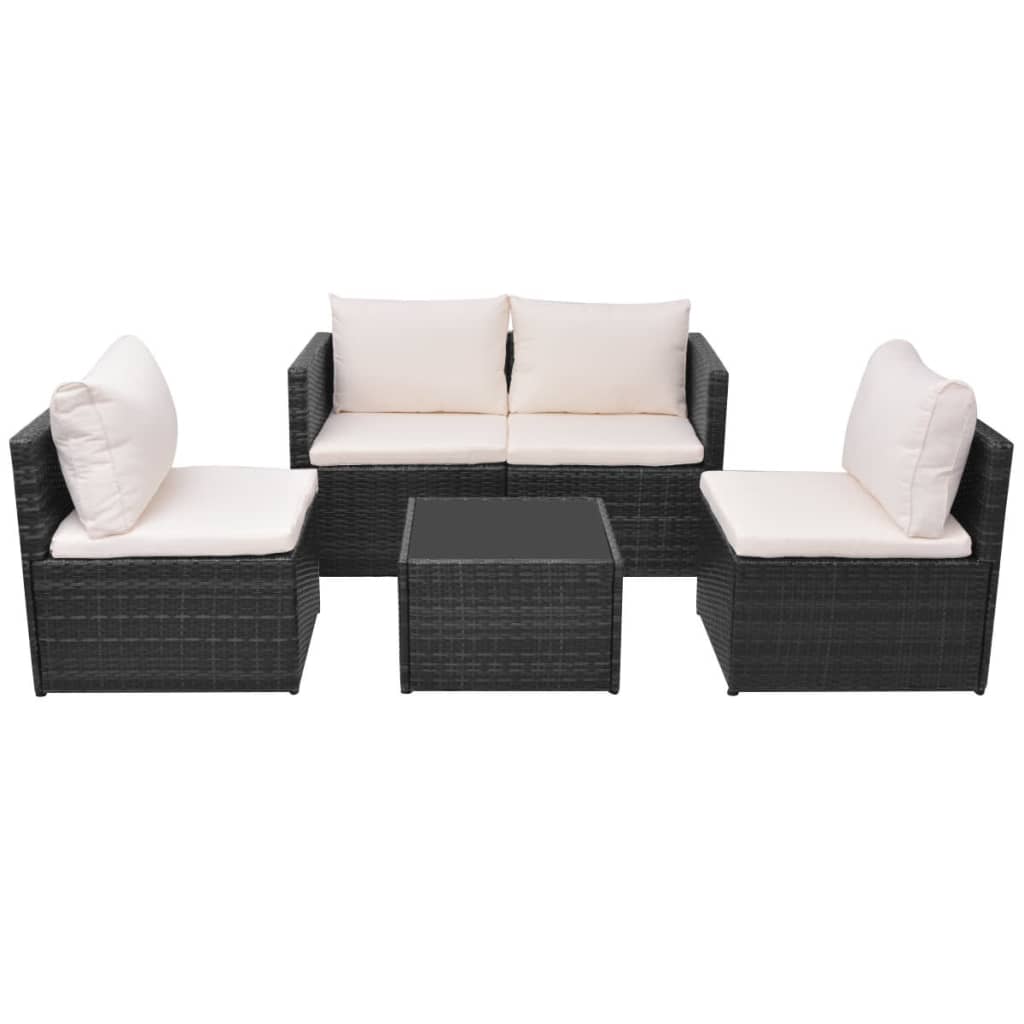 5-tlg. Garten-Lounge-Set mit Auflagen Poly Rattan Schwarz