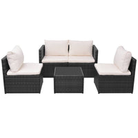 Thumbnail for 5-tlg. Garten-Lounge-Set mit Auflagen Poly Rattan Schwarz