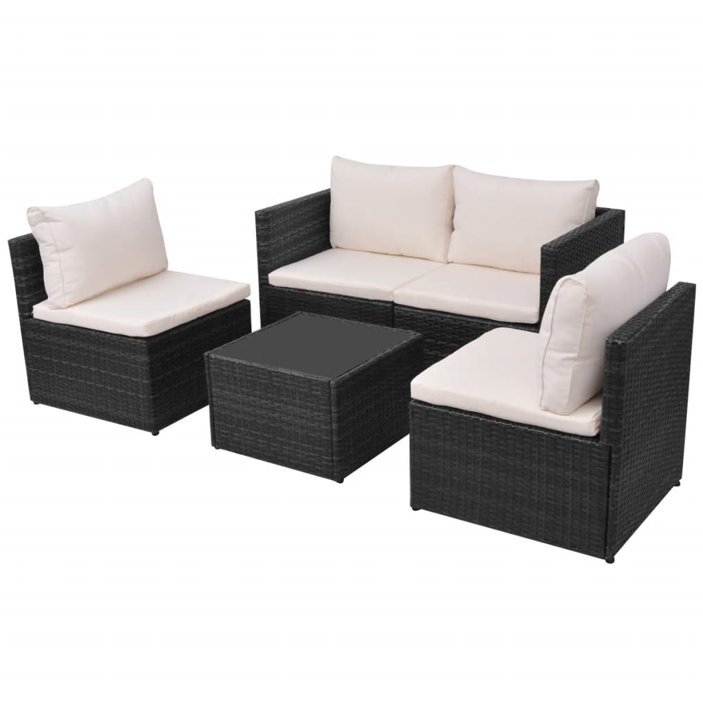 5-tlg. Garten-Lounge-Set mit Auflagen Poly Rattan Schwarz