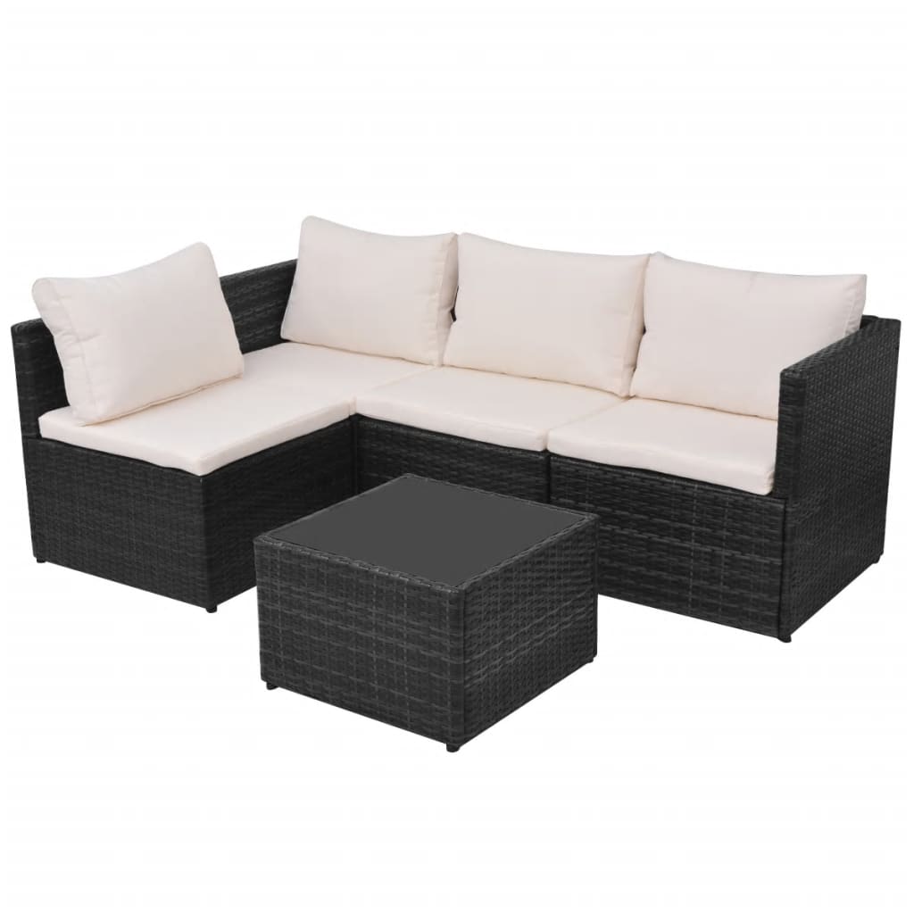 5-tlg. Garten-Lounge-Set mit Auflagen Poly Rattan Schwarz