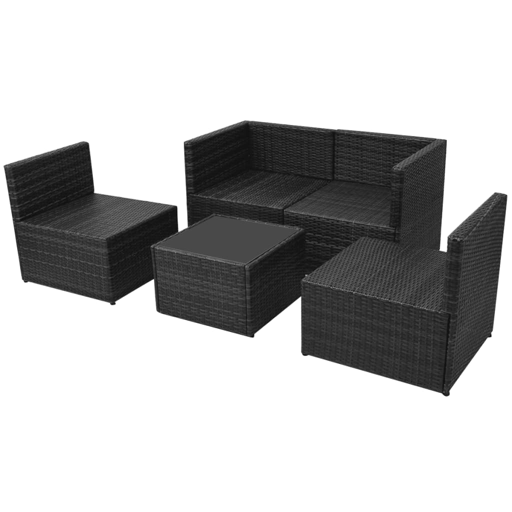 5-tlg. Garten-Lounge-Set mit Auflagen Poly Rattan Schwarz