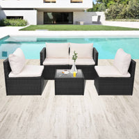 Thumbnail for 5-tlg. Garten-Lounge-Set mit Auflagen Poly Rattan Schwarz