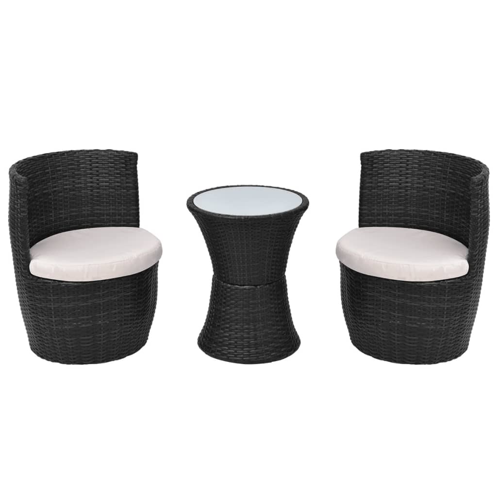 3-tlg. Bistro-Set mit Auflagen Poly Rattan Schwarz