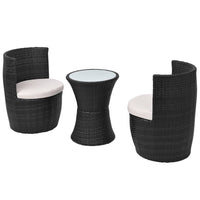 Thumbnail for 3-tlg. Bistro-Set mit Auflagen Poly Rattan Schwarz