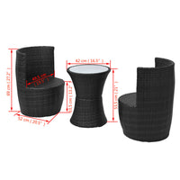 Thumbnail for 3-tlg. Bistro-Set mit Auflagen Poly Rattan Schwarz