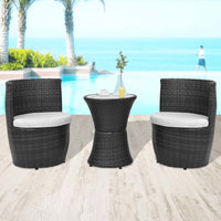 Thumbnail for 3-tlg. Bistro-Set mit Auflagen Poly Rattan Schwarz