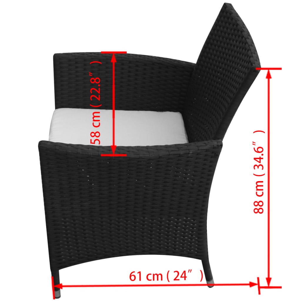 7-tlg. Garten-Essgruppe mit Auflagen Poly Rattan Schwarz