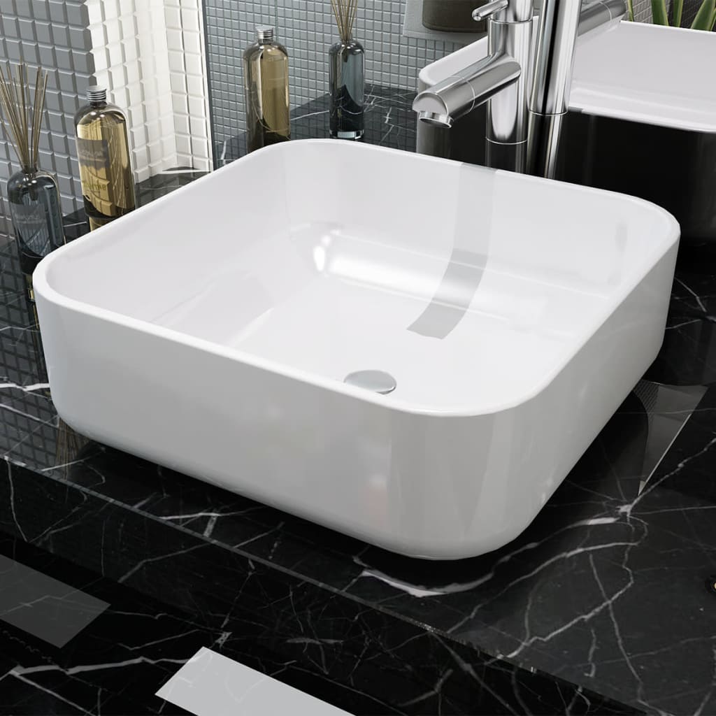 Waschbecken Quadratisch Keramik Weiß 38 x 38 x 13,5 cm