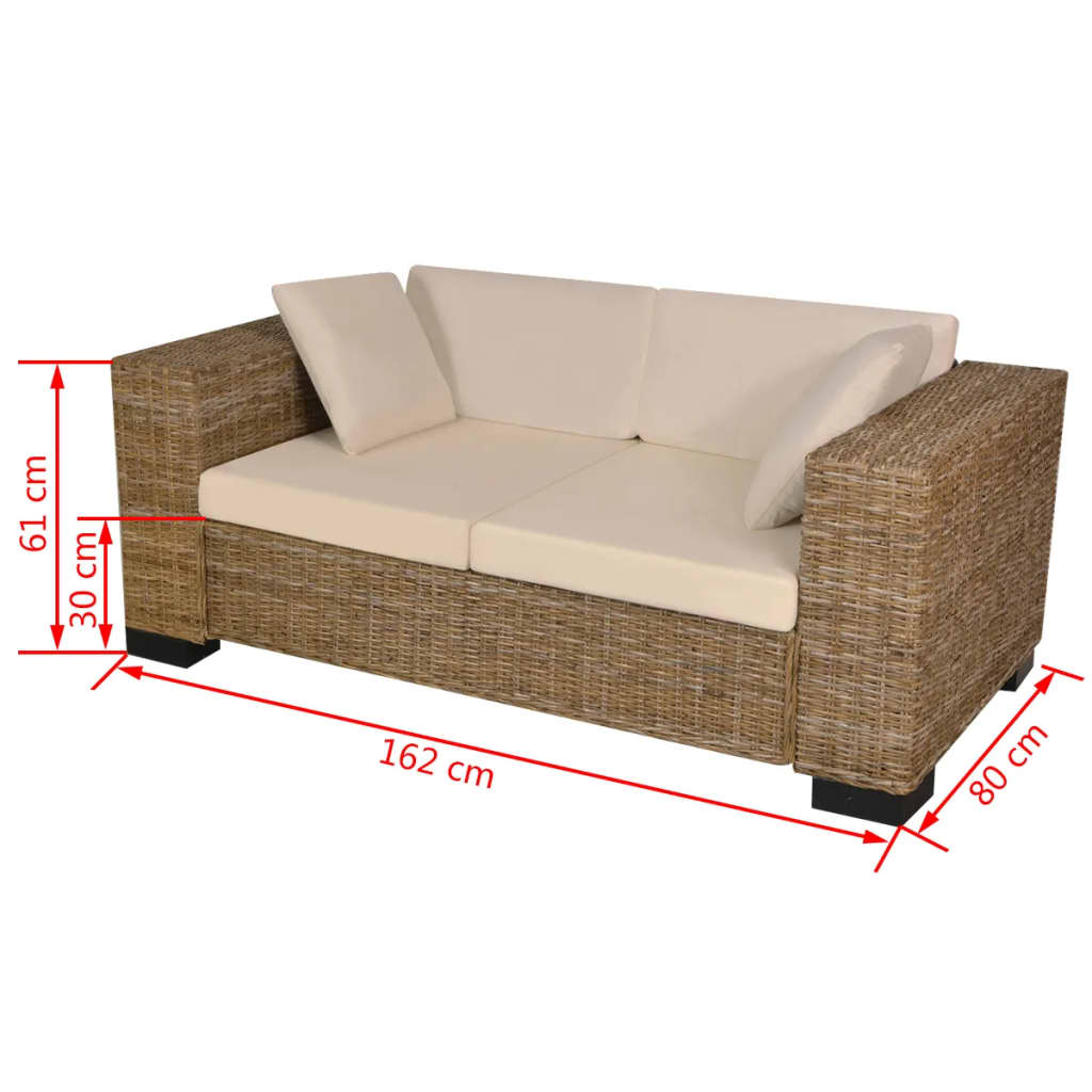 7-tlg. 2-Sitzer Sofa Set Echtes Rattan