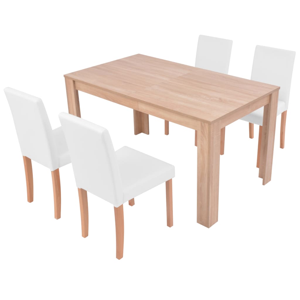 Esszimmertisch und Stühle 5-tlg. Kunstleder Eiche Cremeweiß