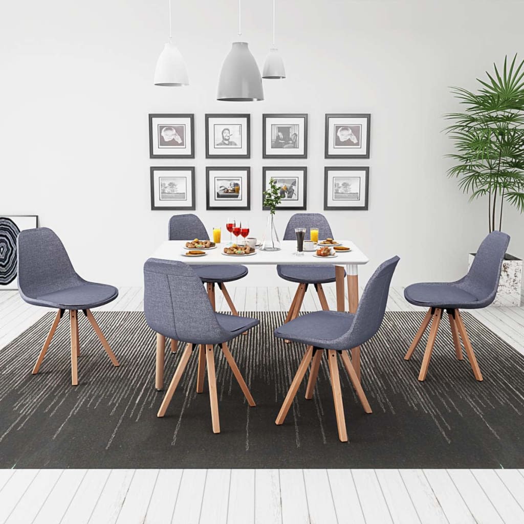7-teilige Essgruppe Tisch Stühle Weiß und Hellgrau