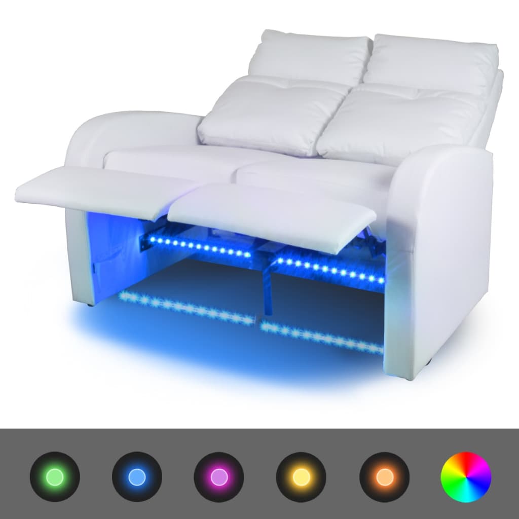 LED-Ruhesessel 2-Sitzer Kunstleder Weiß