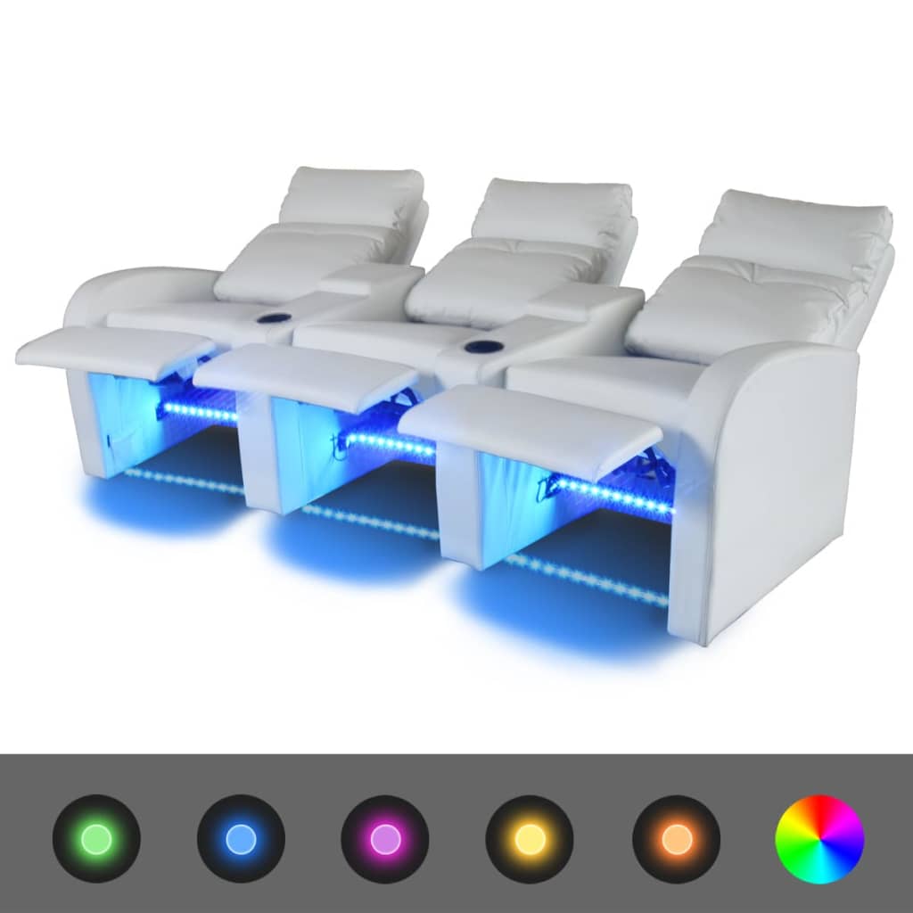 Relaxsessel 3-Sitzer mit LED Kunstleder Weiß