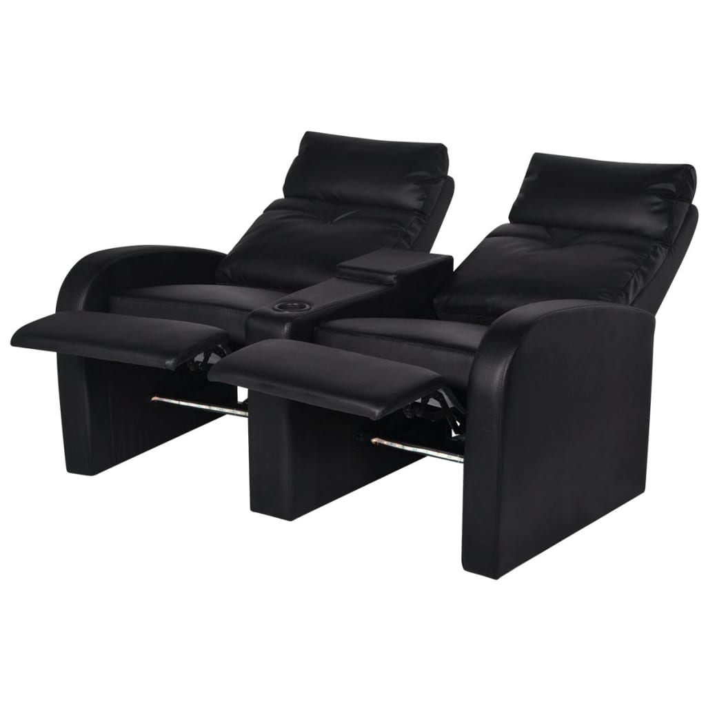 Relaxsessel 2-Sitzer mit LED Kunstleder Schwarz