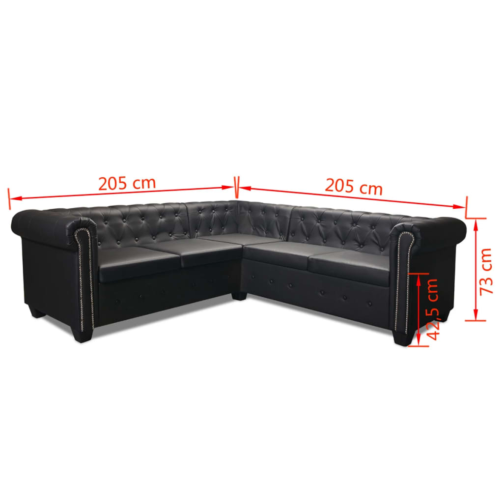Chesterfield Ecksofa 5-Sitzer Kunstleder Schwarz