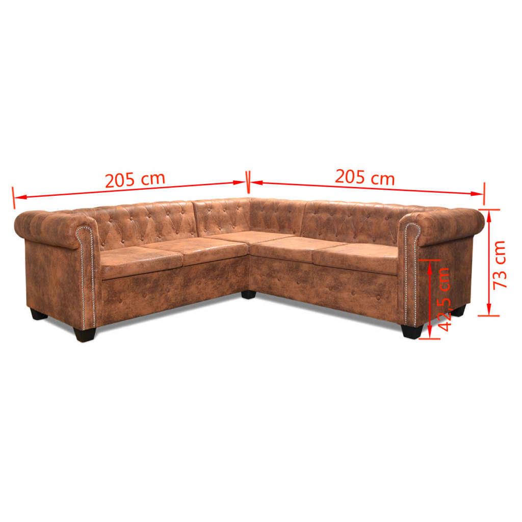 Chesterfield Ecksofa 5-Sitzer Kunstleder Braun