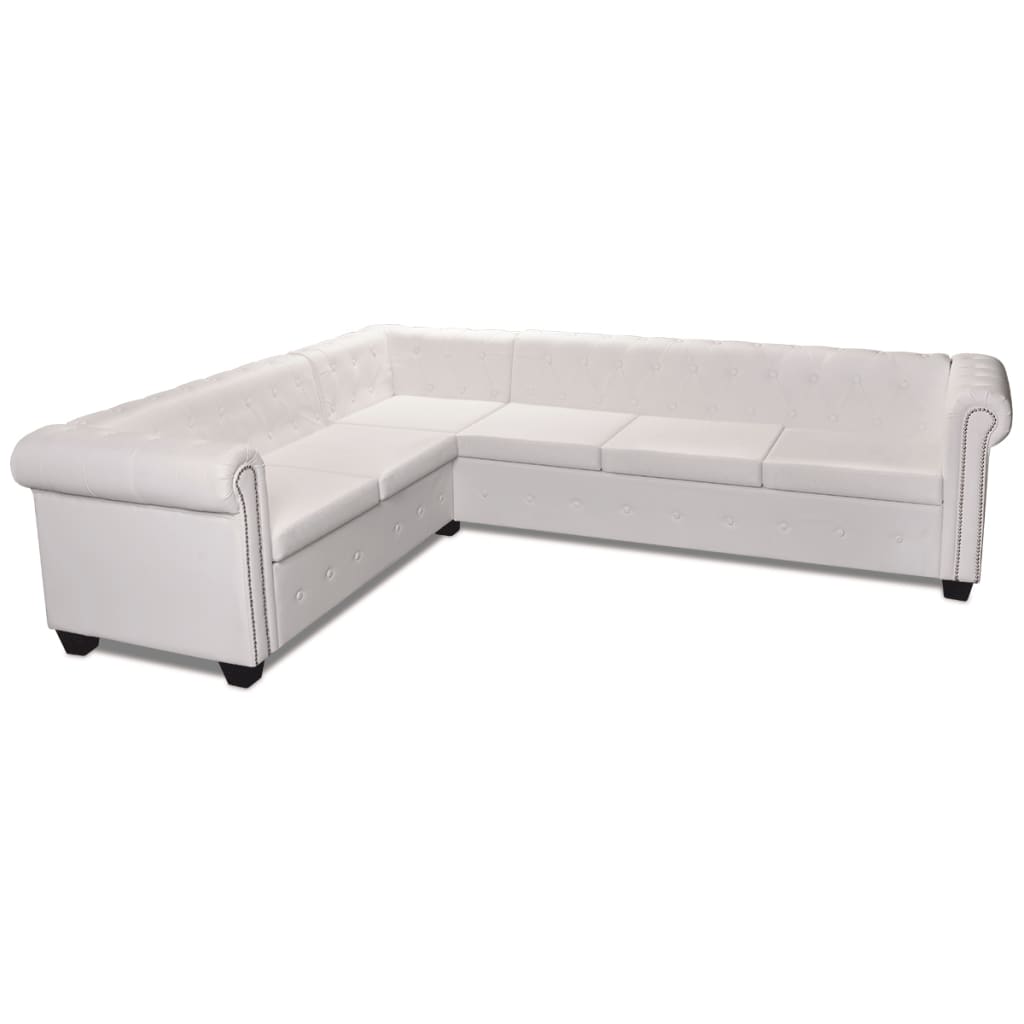 Chesterfield Ecksofa 6-Sitzer Kunstleder Weiß