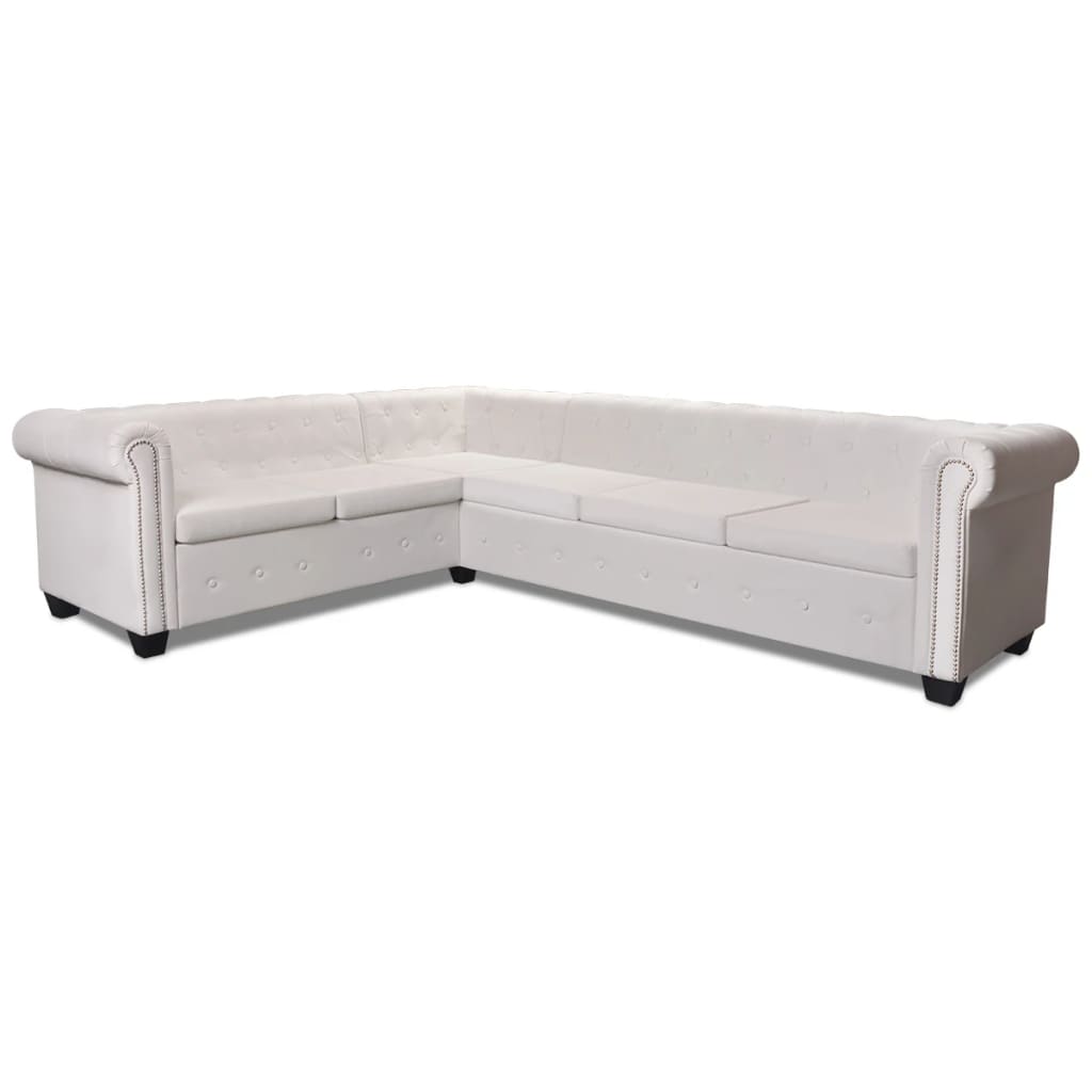 Chesterfield Ecksofa 6-Sitzer Kunstleder Weiß