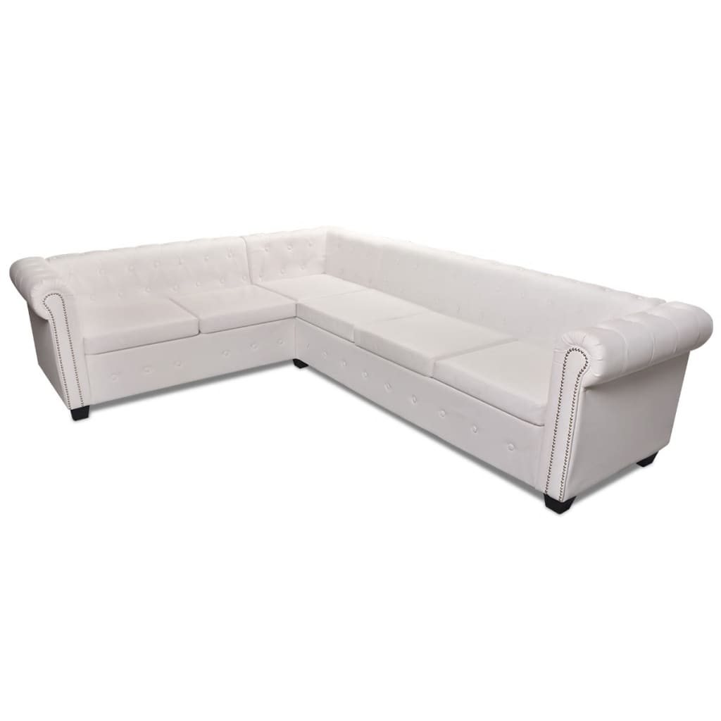 Chesterfield Ecksofa 6-Sitzer Kunstleder Weiß