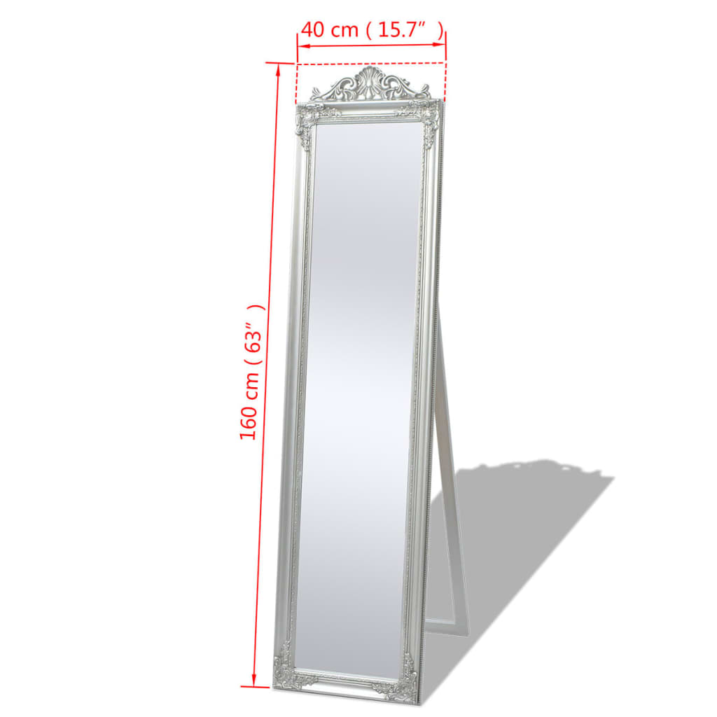 Standspiegel im Barock-Stil 160x40 cm Silber
