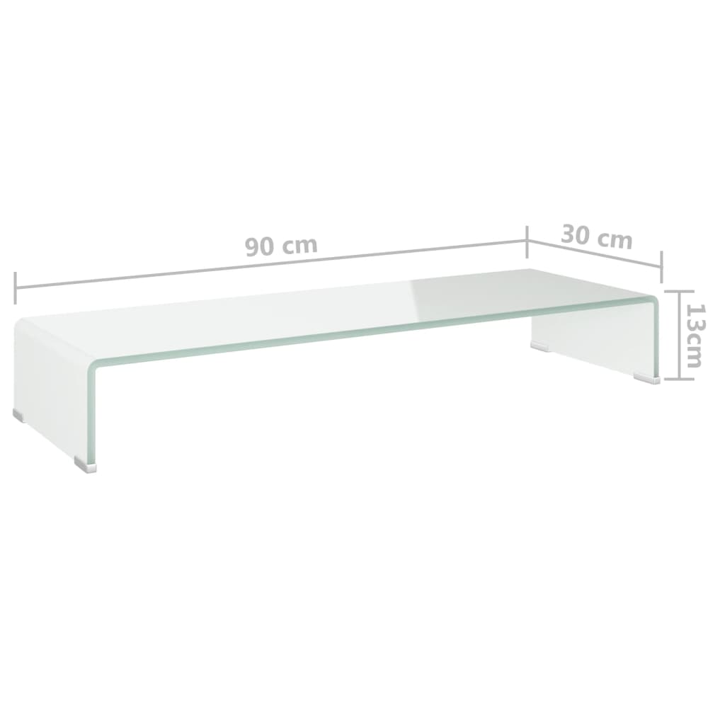 TV-Tisch/Bildschirmerhöhung Glas Weiß 90x30x13 cm