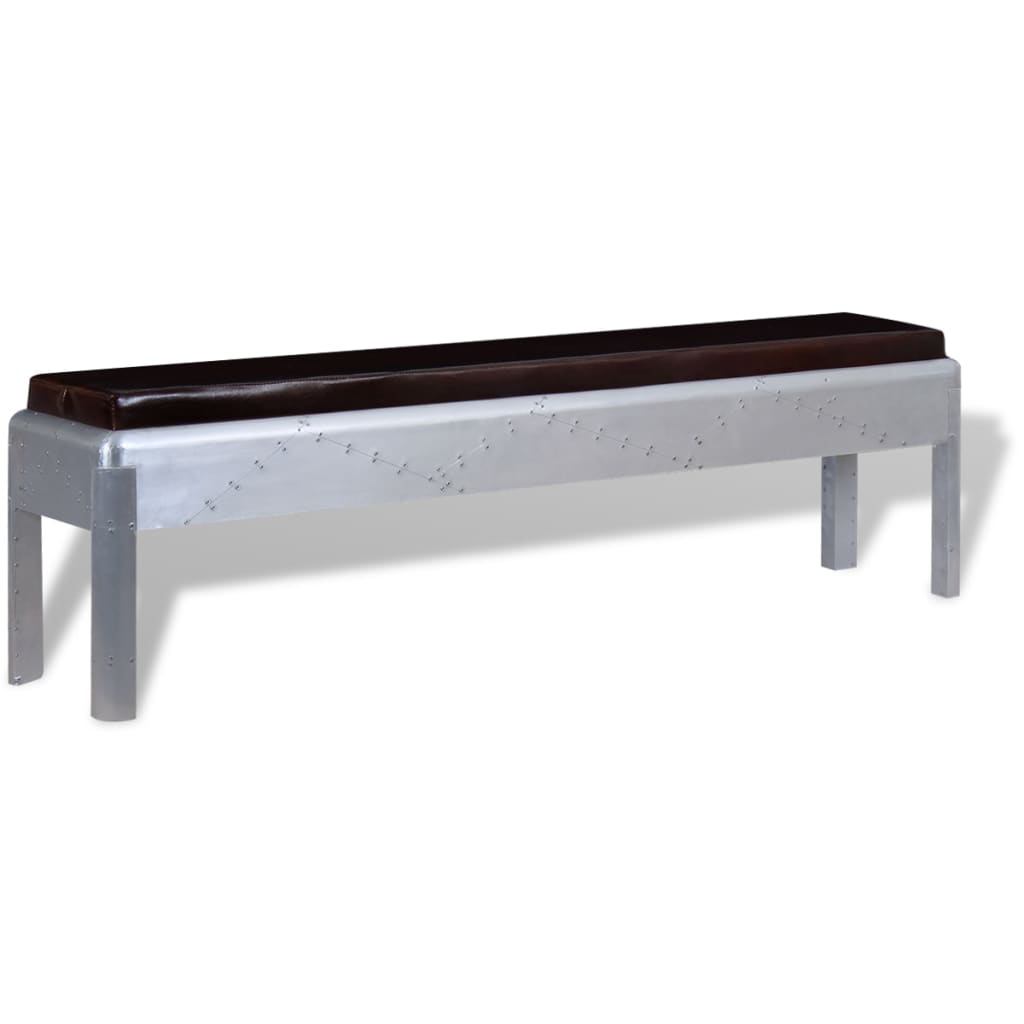 Sitzbank im Retro-Industrie-Design Echtleder 160 x 32 x 45 cm