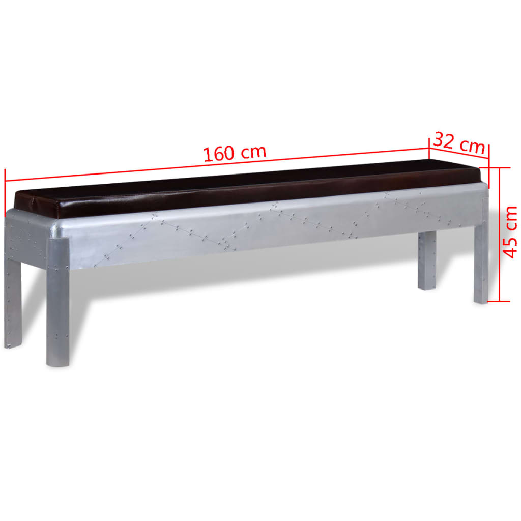 Sitzbank im Retro-Industrie-Design Echtleder 160 x 32 x 45 cm