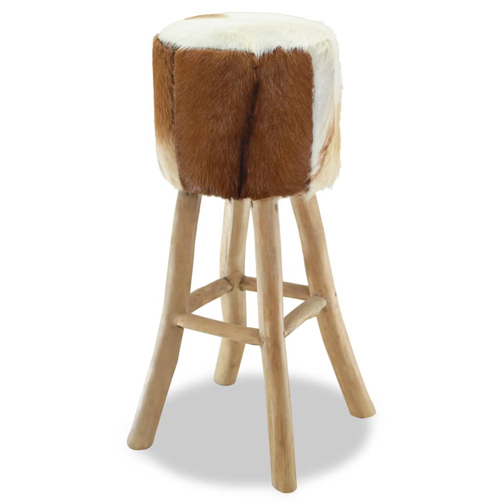 Barhocker Echtleder und Teak Massivholz