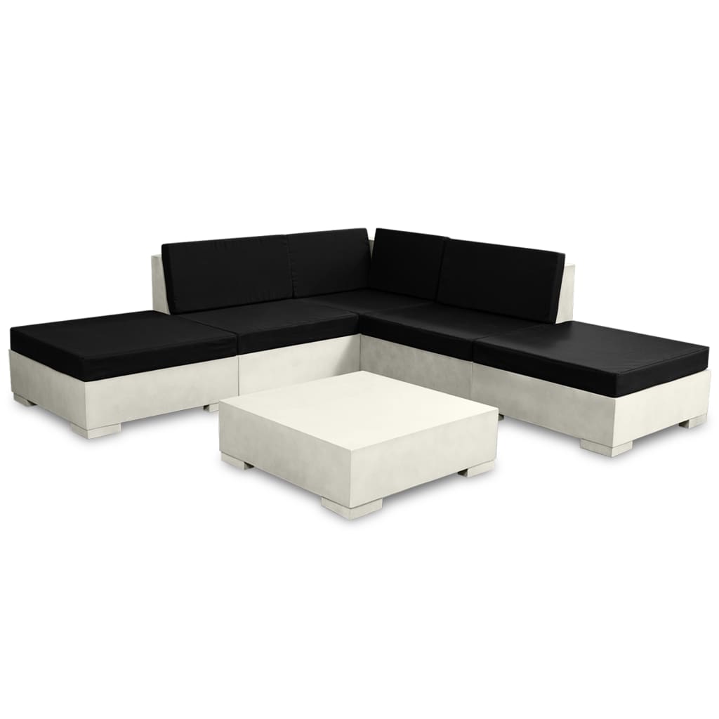 6-tlg. Garten-Lounge-Set mit Auflagen Beton Grau