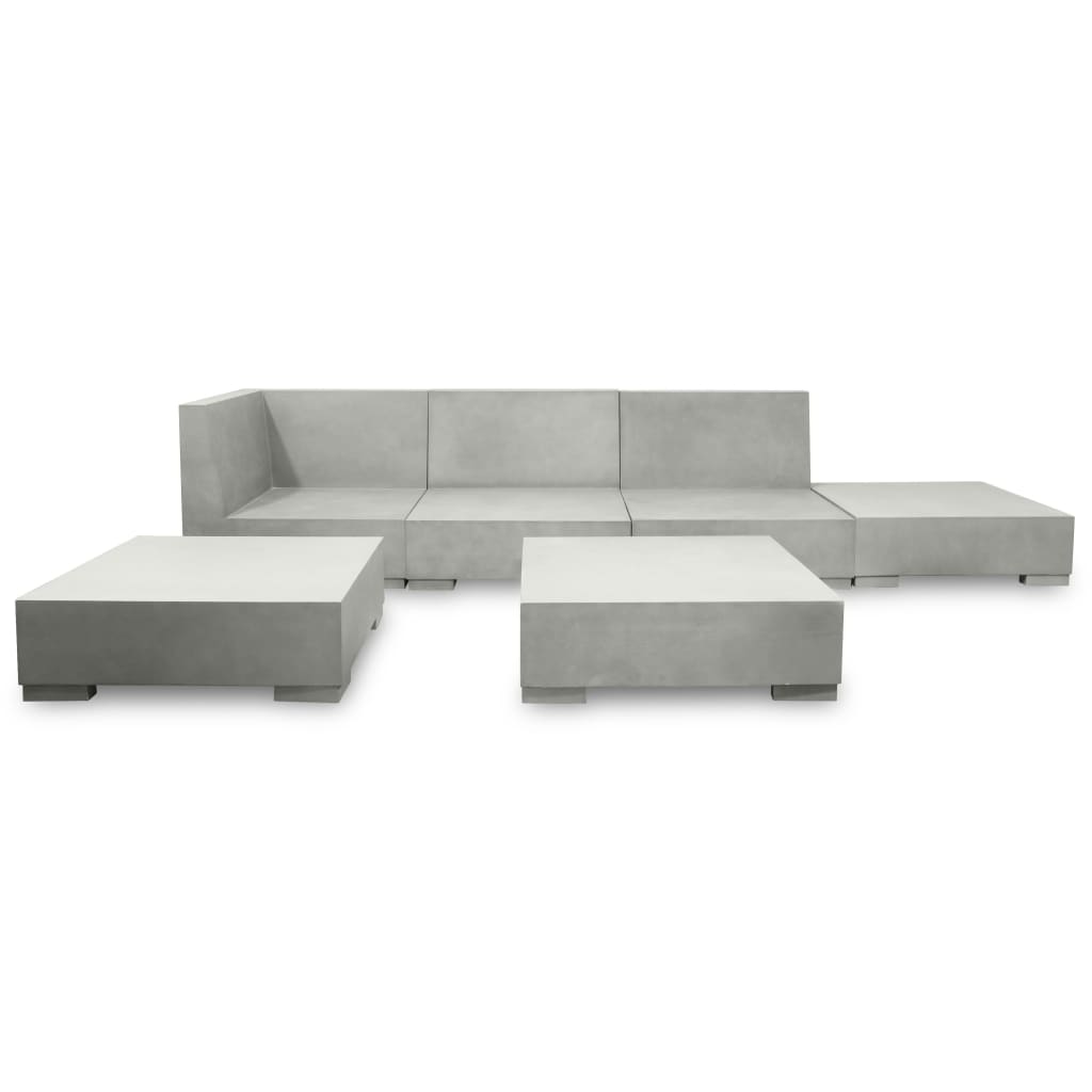 6-tlg. Garten-Lounge-Set mit Auflagen Beton Grau
