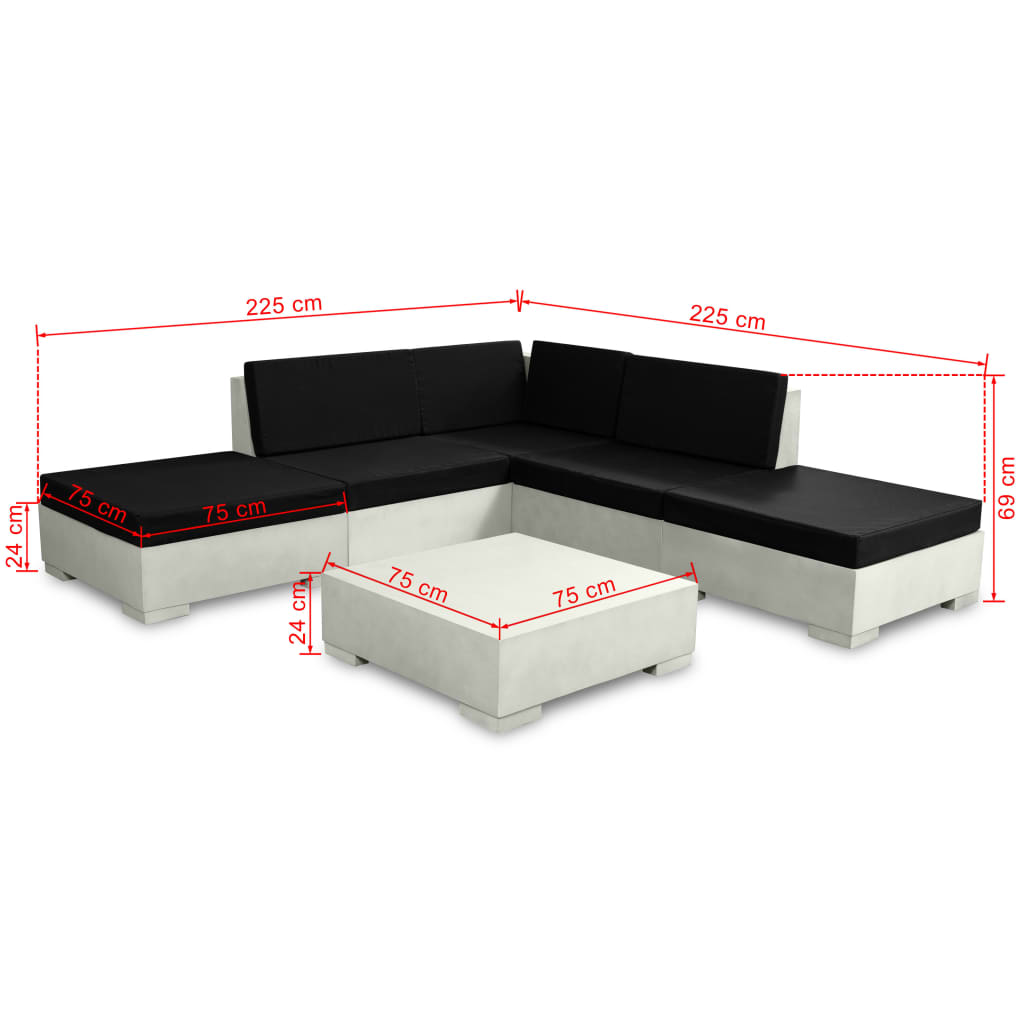 6-tlg. Garten-Lounge-Set mit Auflagen Beton Grau