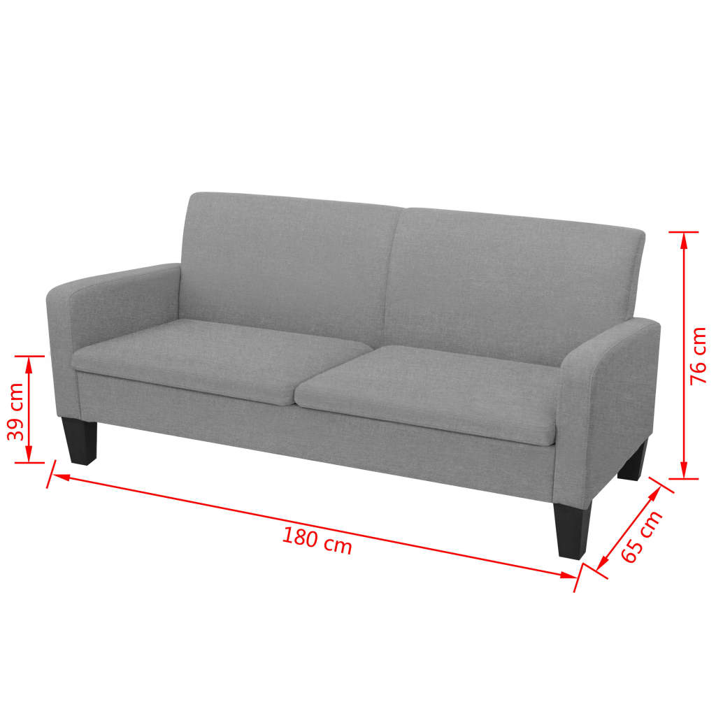 3-Sitzersofa 180 x 65 x76 cm Hellgrau