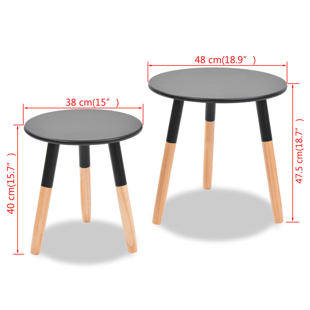 Beistelltisch Set 2 Stk. Kiefernholz Massiv Schwarz
