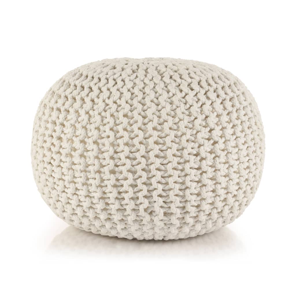 Handgestrickter Pouf Baumwolle 50 x 35 cm Weiss
