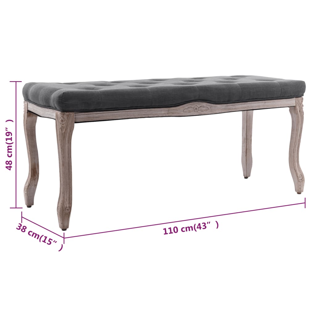 Bank Leinen Massivholz 110x38x48 cm Dunkelgrau