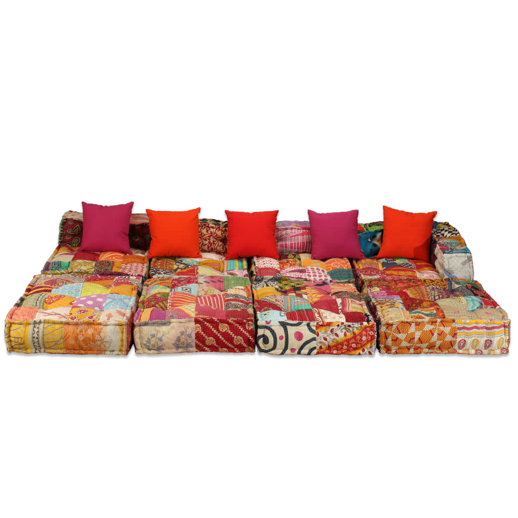4-Sitzer Modularer Pouf Patchwork Stoff