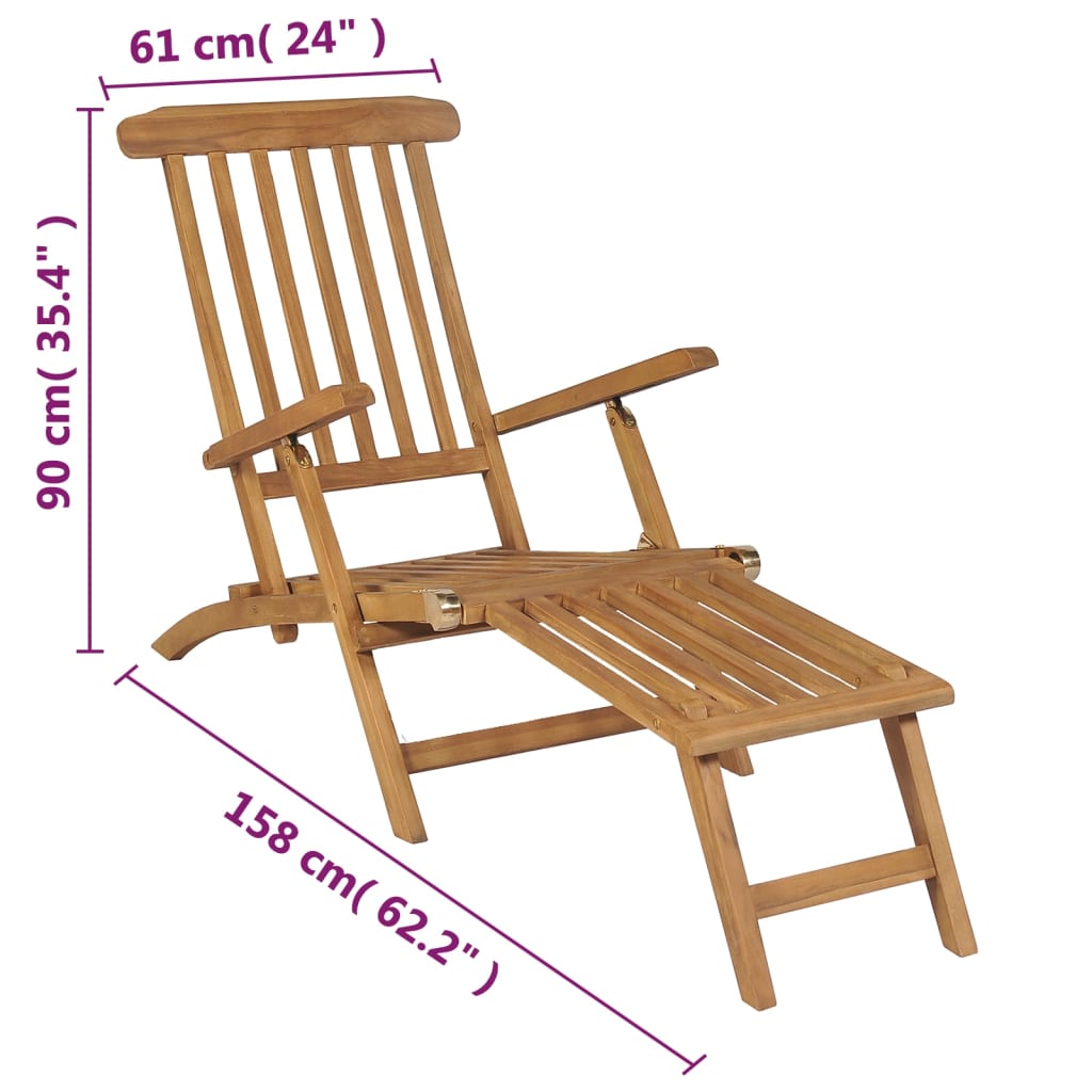 Liegestuhl mit Fußablage Massivholz Teak