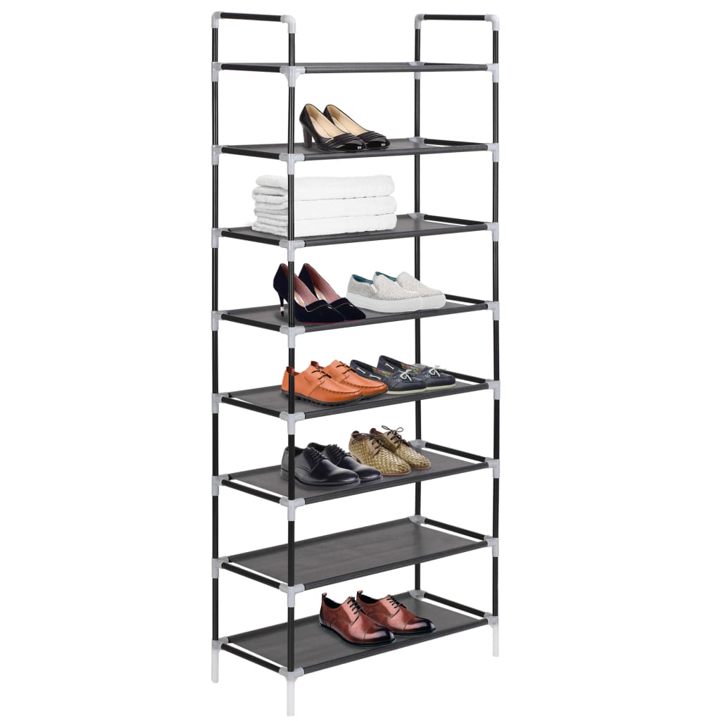 Schuhregal mit 8 Etagen Metall und Vliesstoff Schwarz