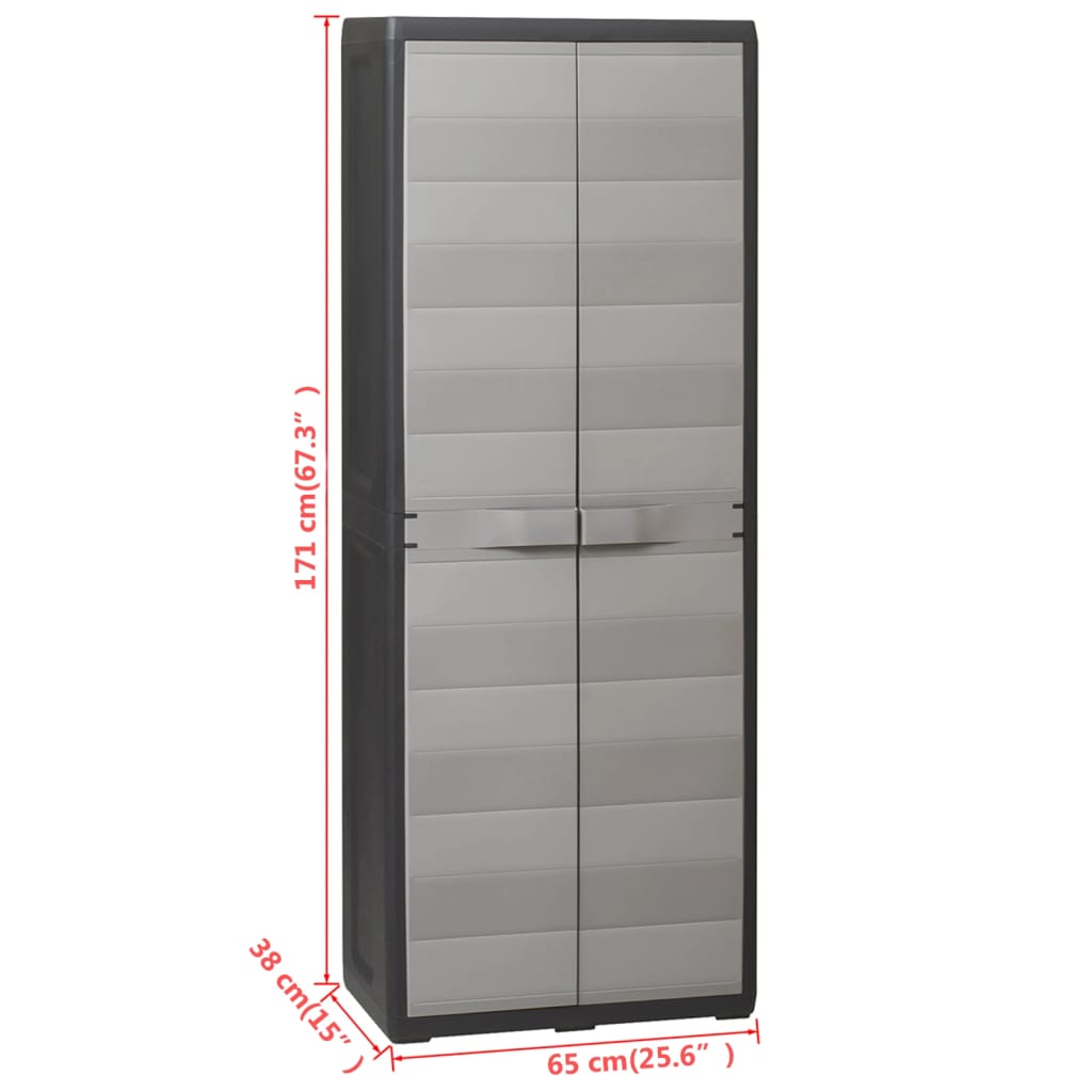 Gartenschrank mit 3 Regalböden Schwarz und Grau