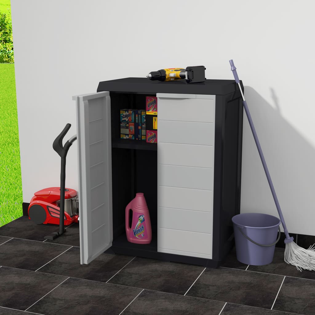 Gartenschrank mit 1 Regal Schwarz und Grau