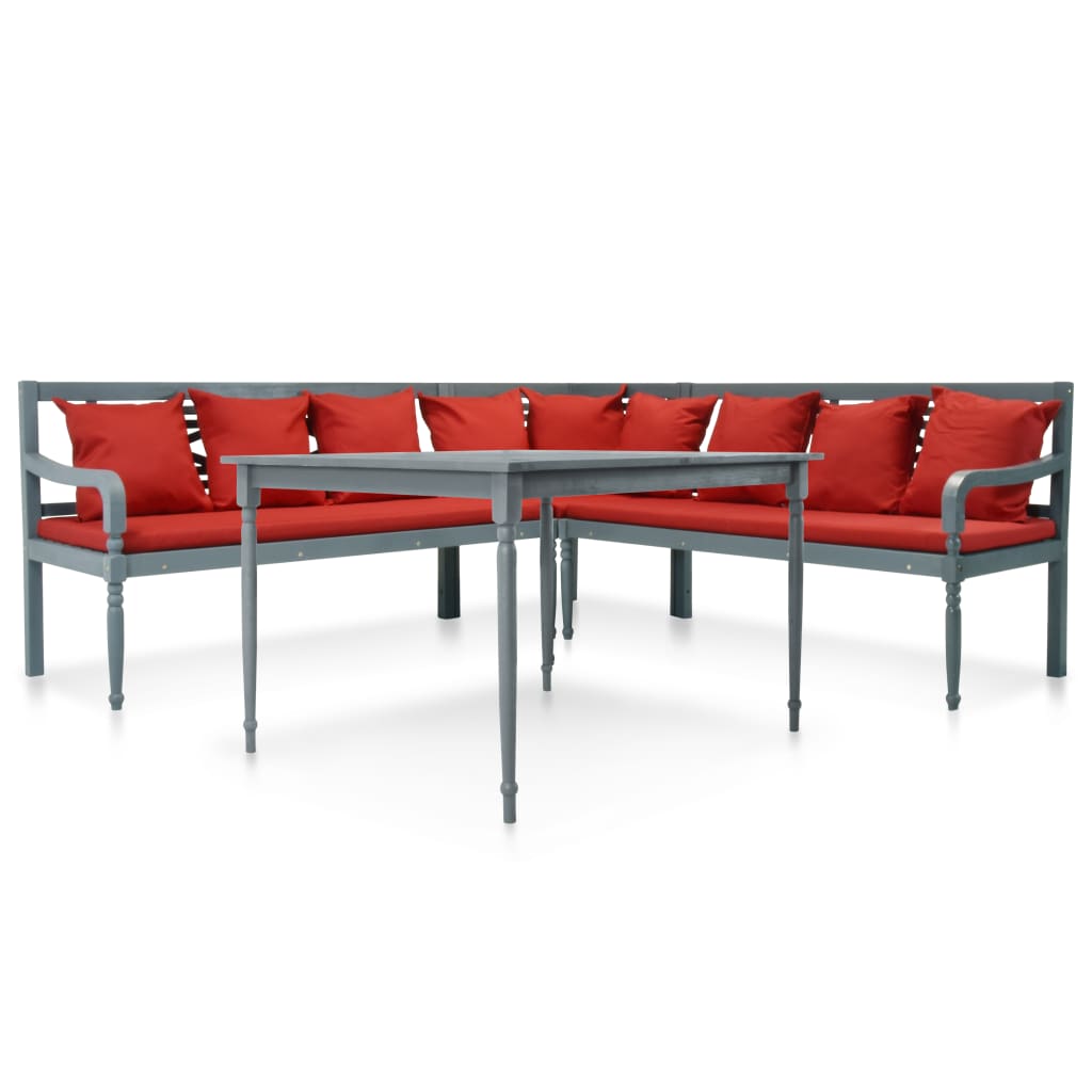 4-tlg. Garten-Lounge-Set Massivholz Akazie Grau und Rot