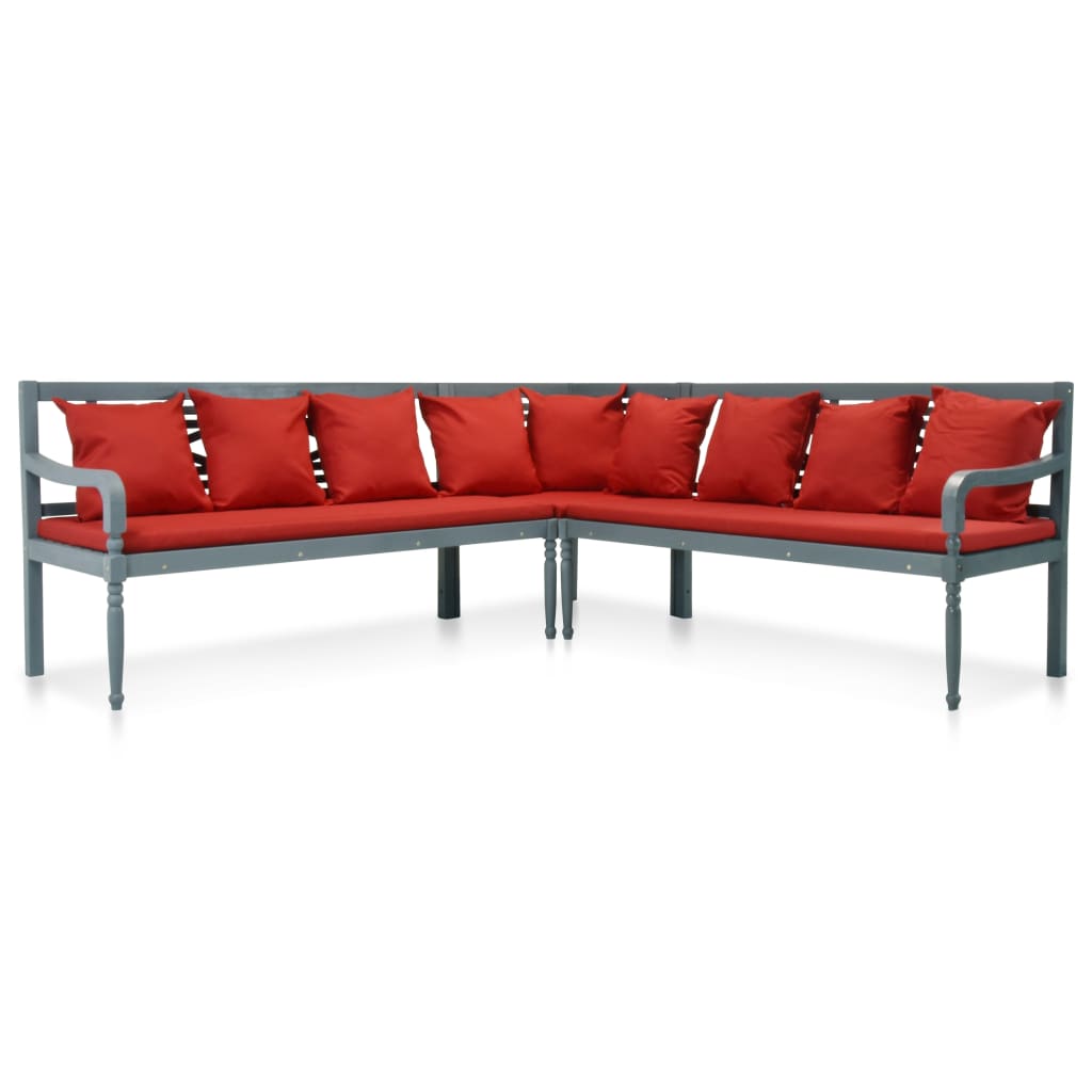 4-tlg. Garten-Lounge-Set Massivholz Akazie Grau und Rot