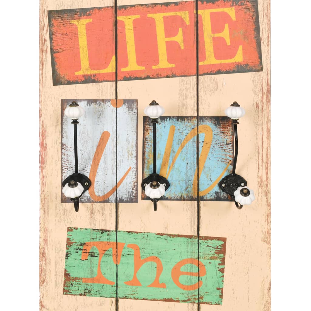 Wandgarderobe mit 6 Haken 120 x 40 cm "LIVE LIFE"