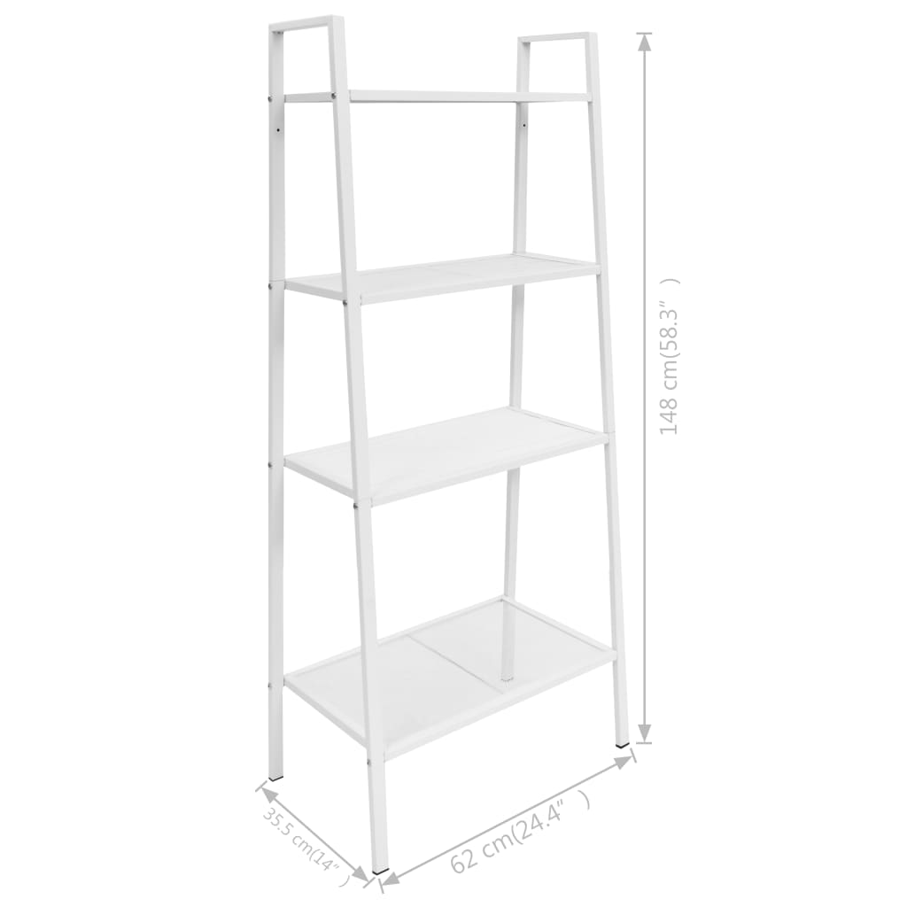 Leiter-Bücherregal 4 Ebenen Metall Weiß