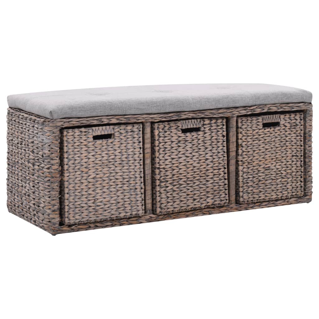 Sitzbank mit 3 Körben Seegras 105×40×42 cm Grau