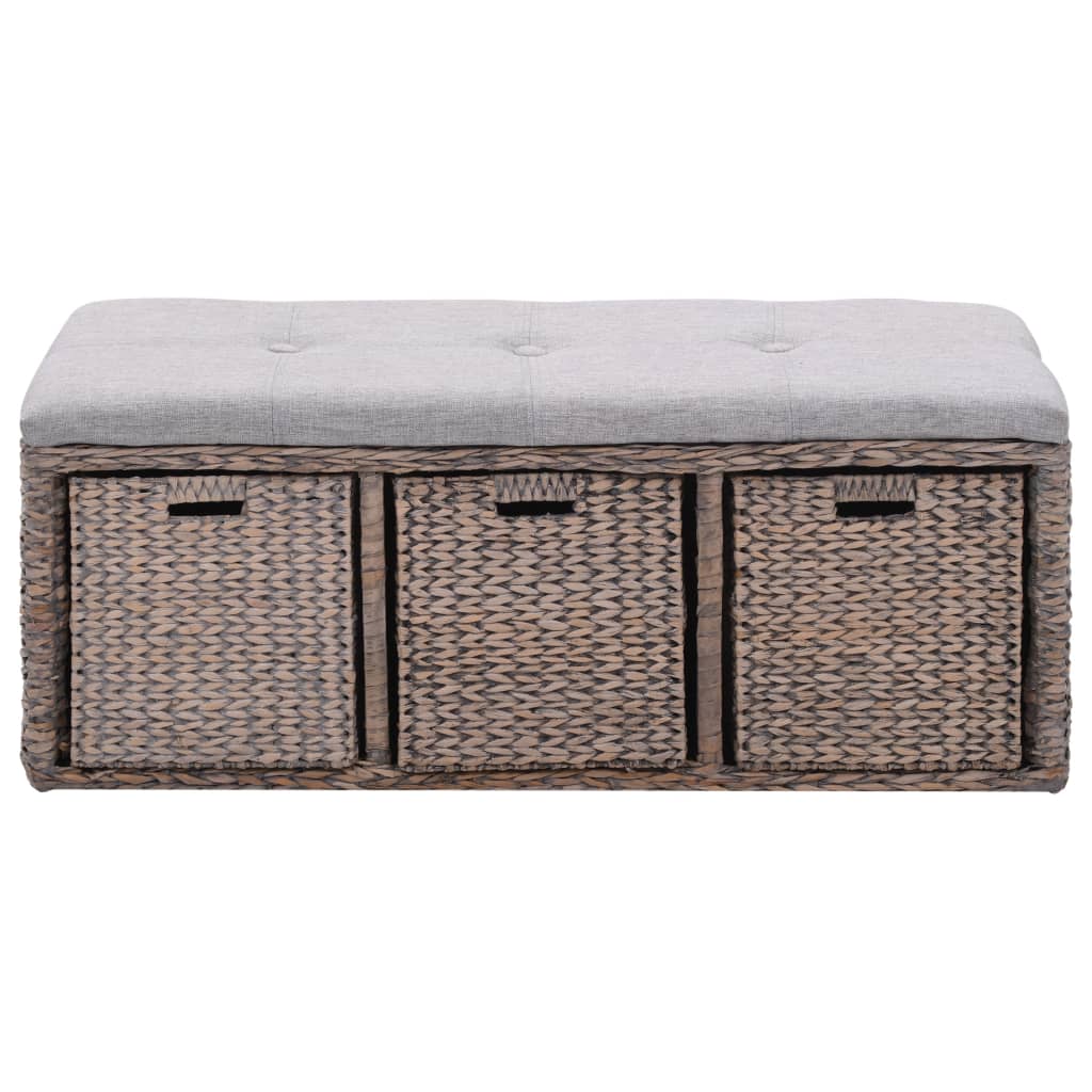 Sitzbank mit 3 Körben Seegras 105×40×42 cm Grau