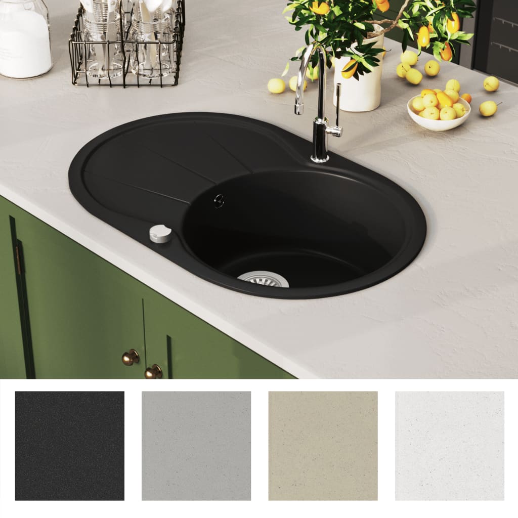 Granitspüle Einzelbecken Oval Schwarz