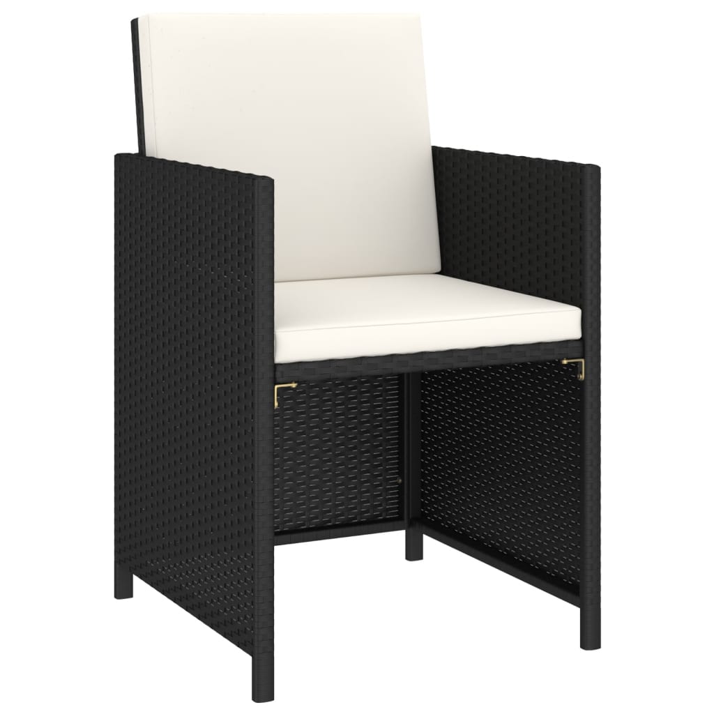 6-tlg. Garten-Essgruppe Poly Rattan Akazie Massivholz Schwarz