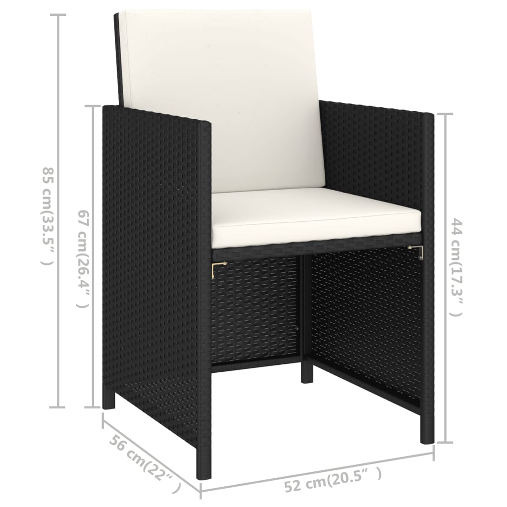 6-tlg. Garten-Essgruppe Poly Rattan Akazie Massivholz Schwarz