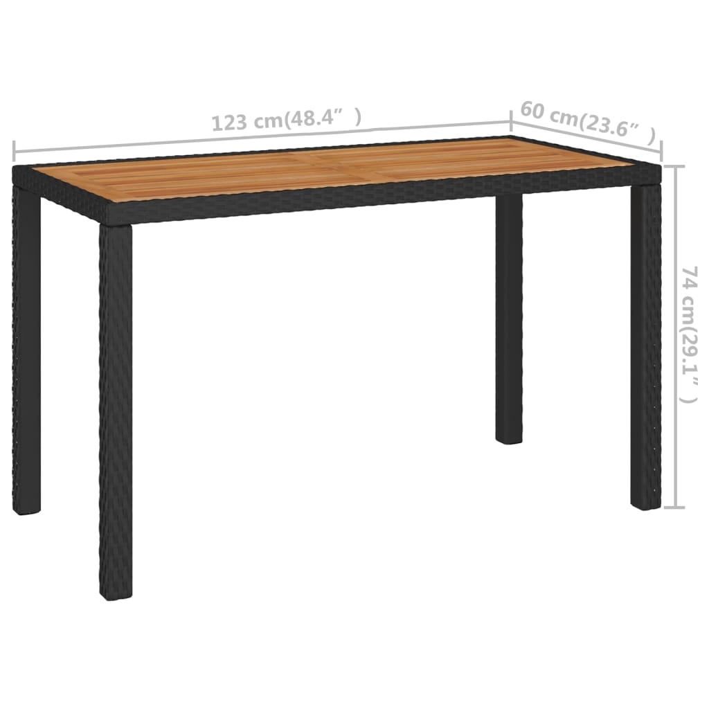 6-tlg. Garten-Essgruppe Poly Rattan Akazie Massivholz Schwarz